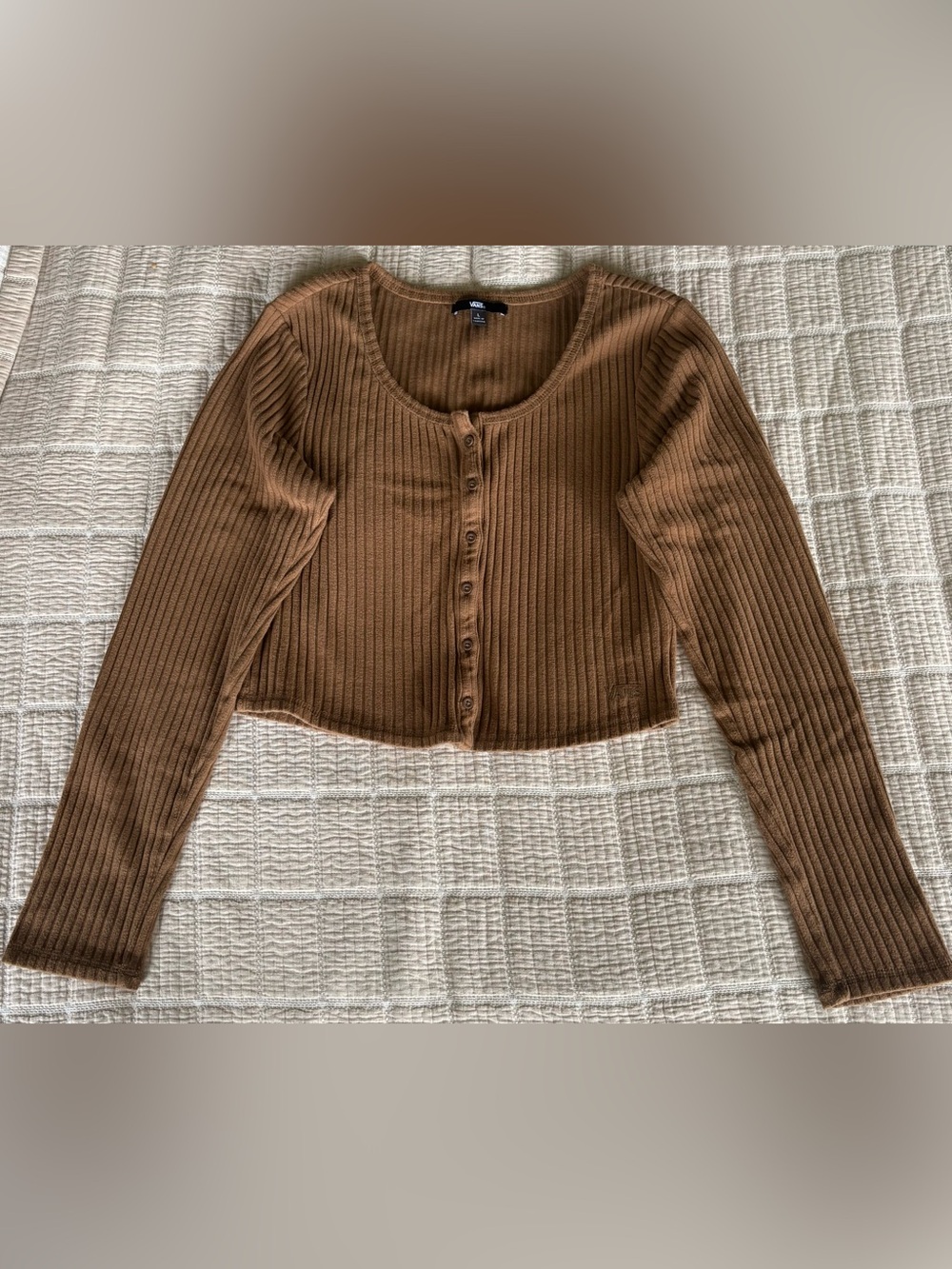 Vans Ribbed Button-Front Top in Warm Brown